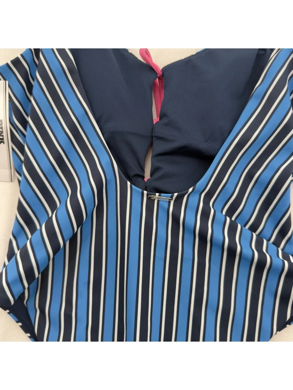 NWT Victoria's Secret PINK Striped One Piece Swimsuit Lace Up Blue Pink XS